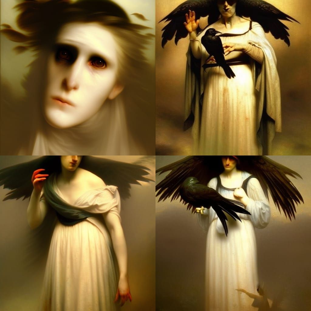 Intimidating Woman with Raven in Neoclassical Style