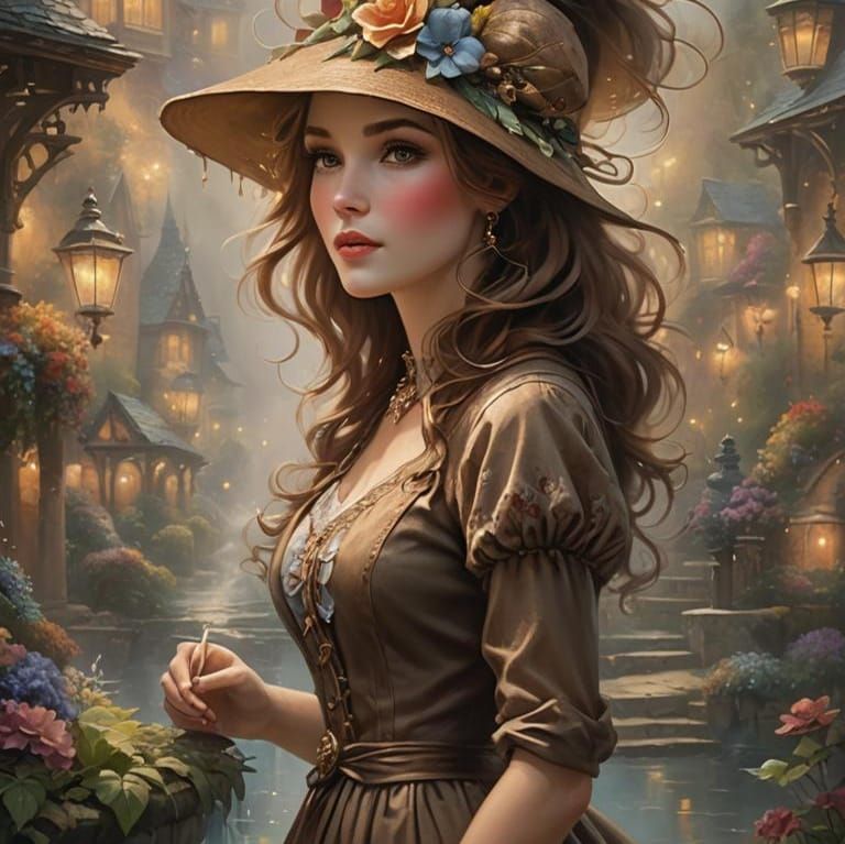 Ethereal Girl in Brown Hat, Fantasy Art
