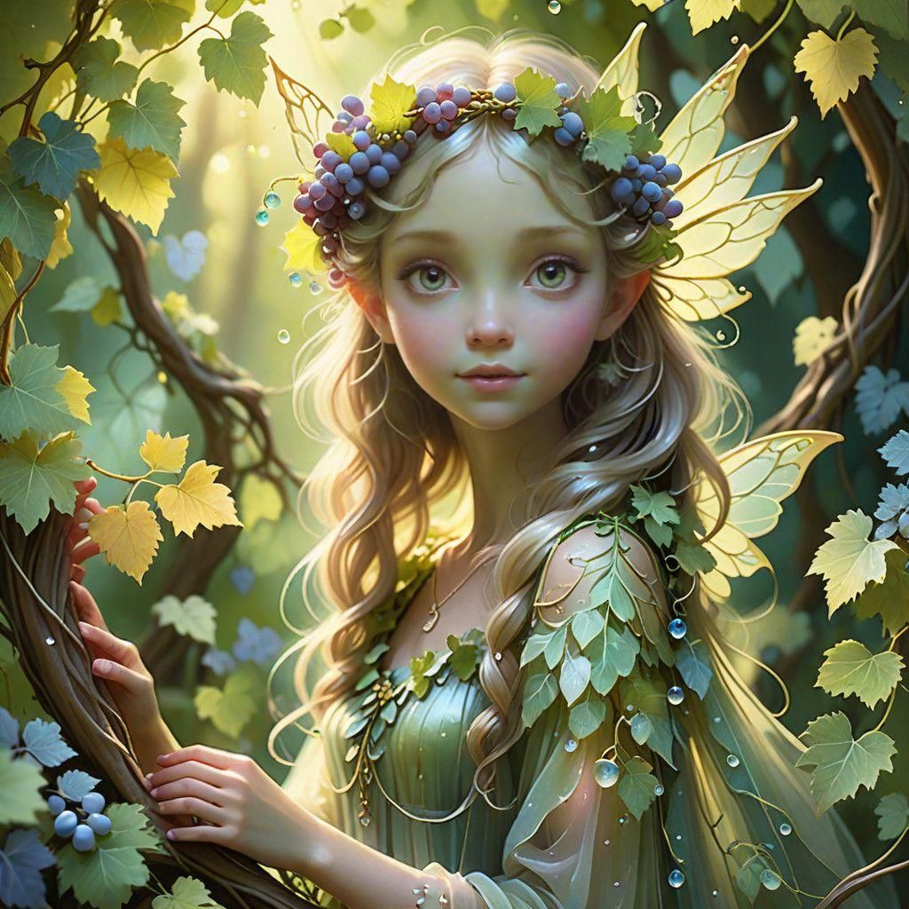 Whimsical Fairy Amidst Grape Vines