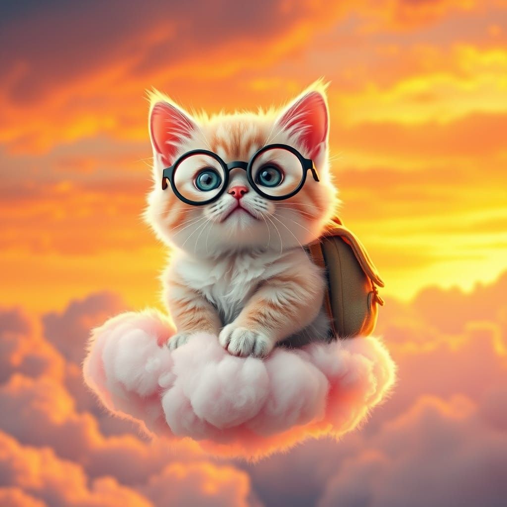 Pastel Kitten Explorer on Candy Cloud in Whimsical Style