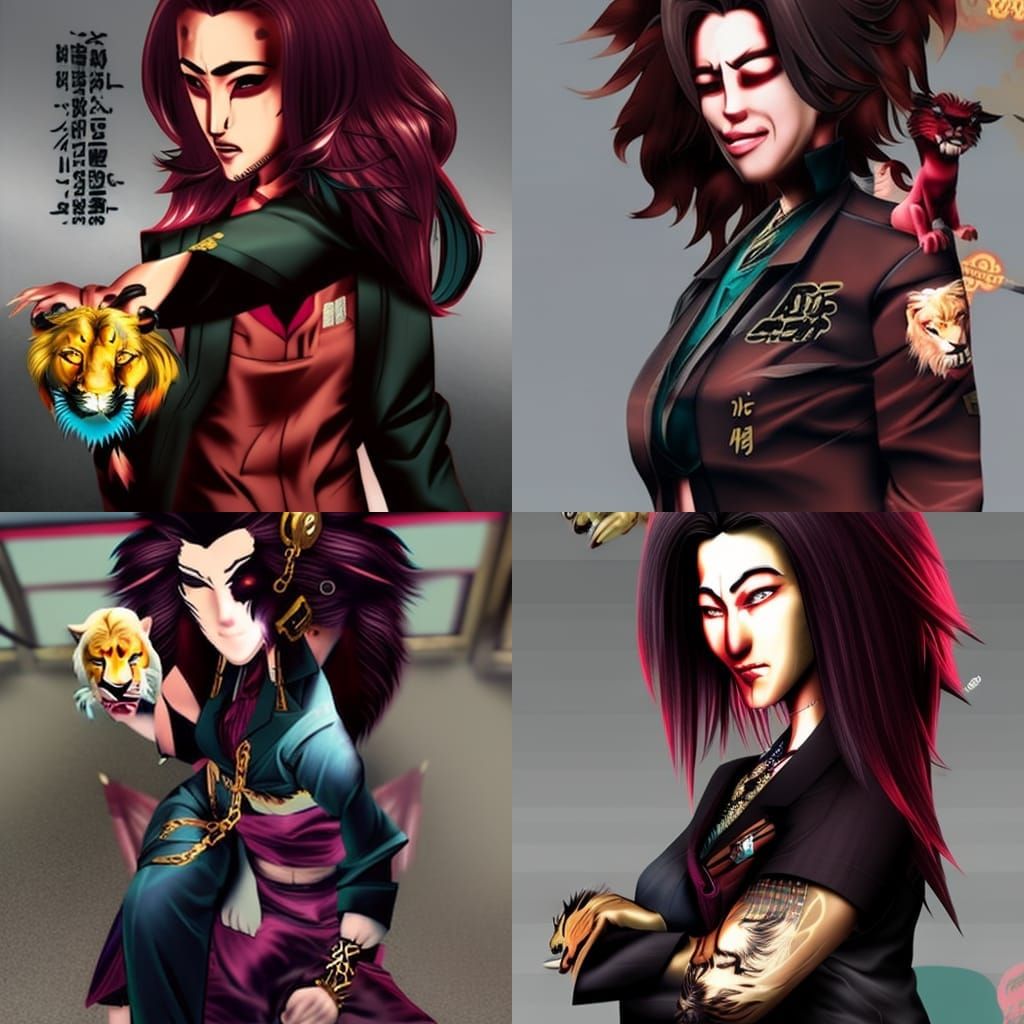 Hyperrealistic Yakuza Boss with Lion