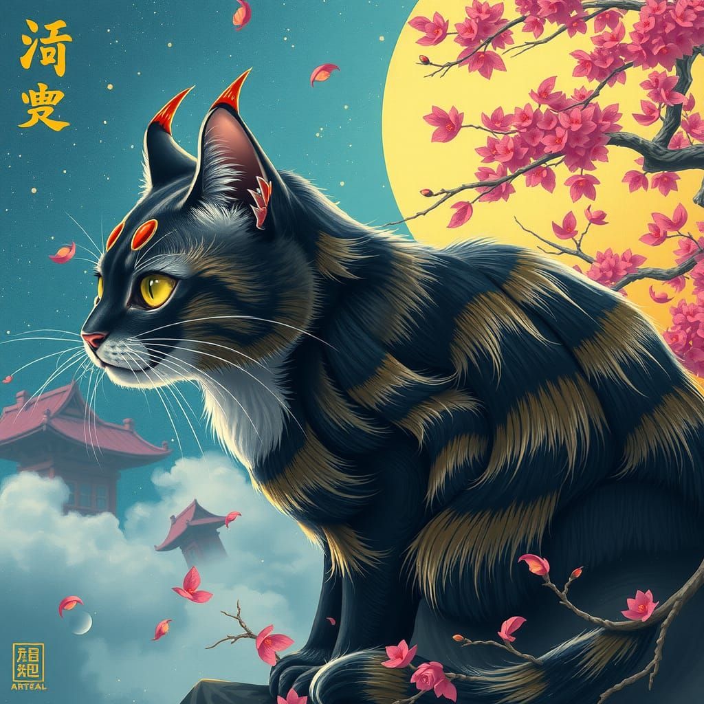 Ukiyo-e Style Cats: Detailed Matte Painting