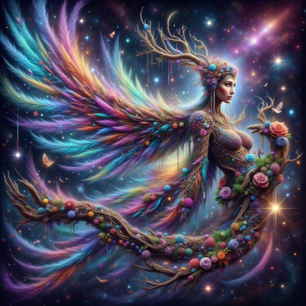 Irish Fairy Soaring Through Nebula as Matte Painting