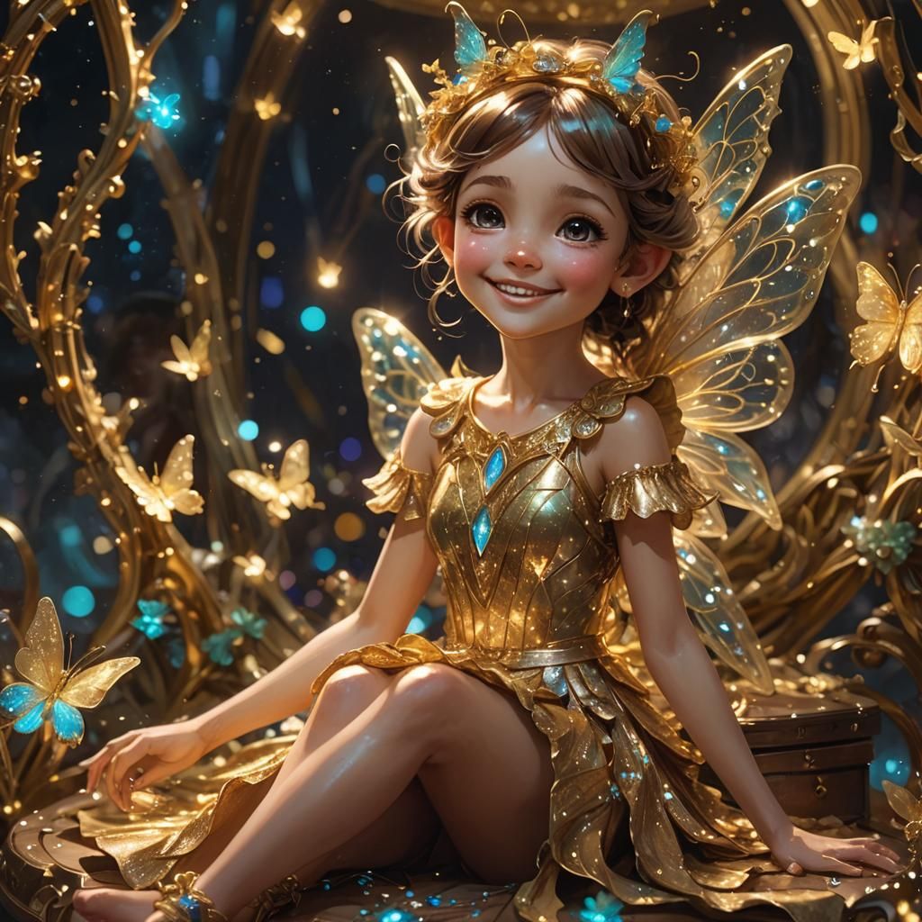 Bioluminescent Fairy in Jewelry Box, Hyperdetailed Portrait