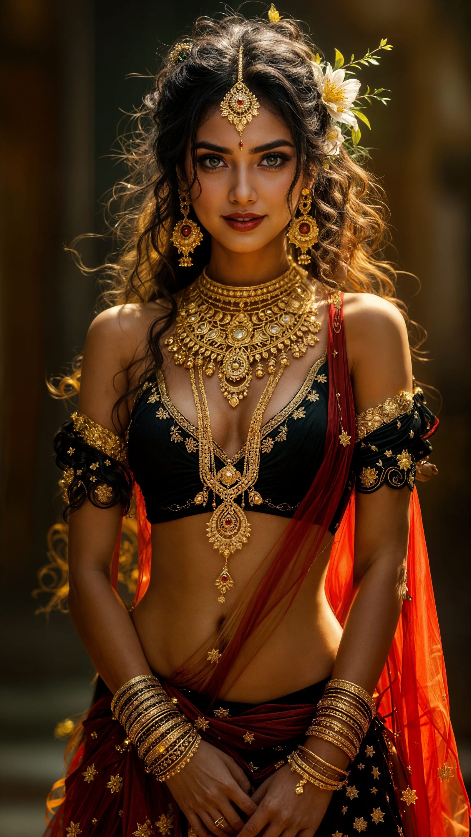 Celestial Goddess Menaka Portrait in Dark Fantasy Art