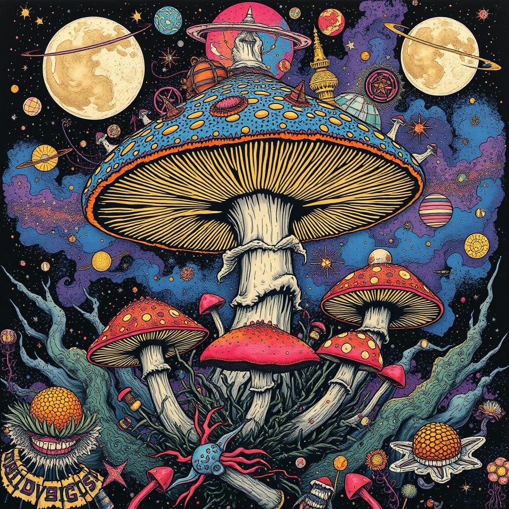 Psychedelic Mushroom Cosmic Chaos Art