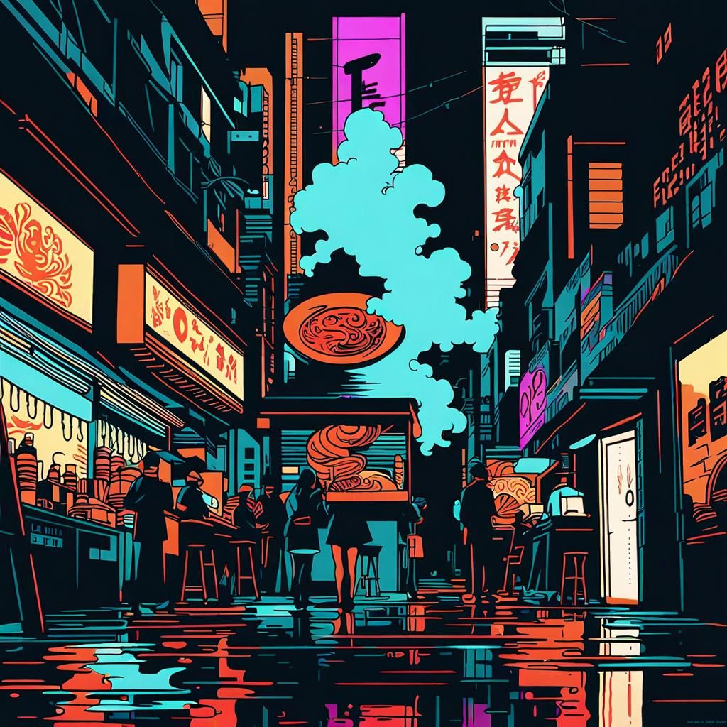 Anime Girl Eating Ramen in Tokyo: Manga Scan Aesthetic