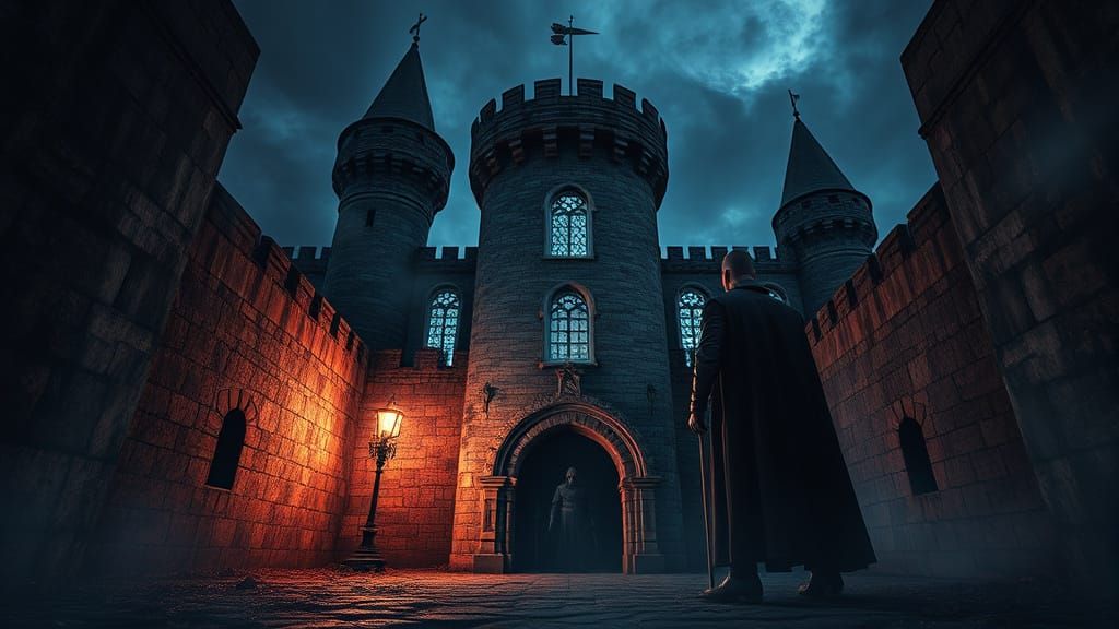 Ghost Knight Haunting Castle at Night