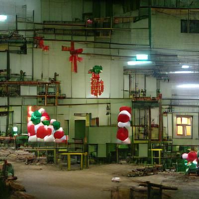 Christmas Decorations Adorn a Factory
