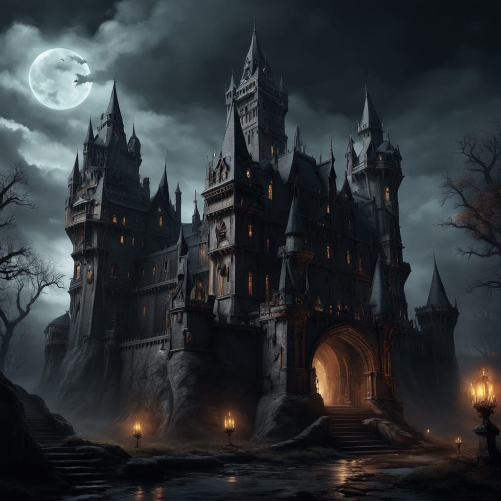 Dark Fantasy Castle with Swirling Nightmare Portal