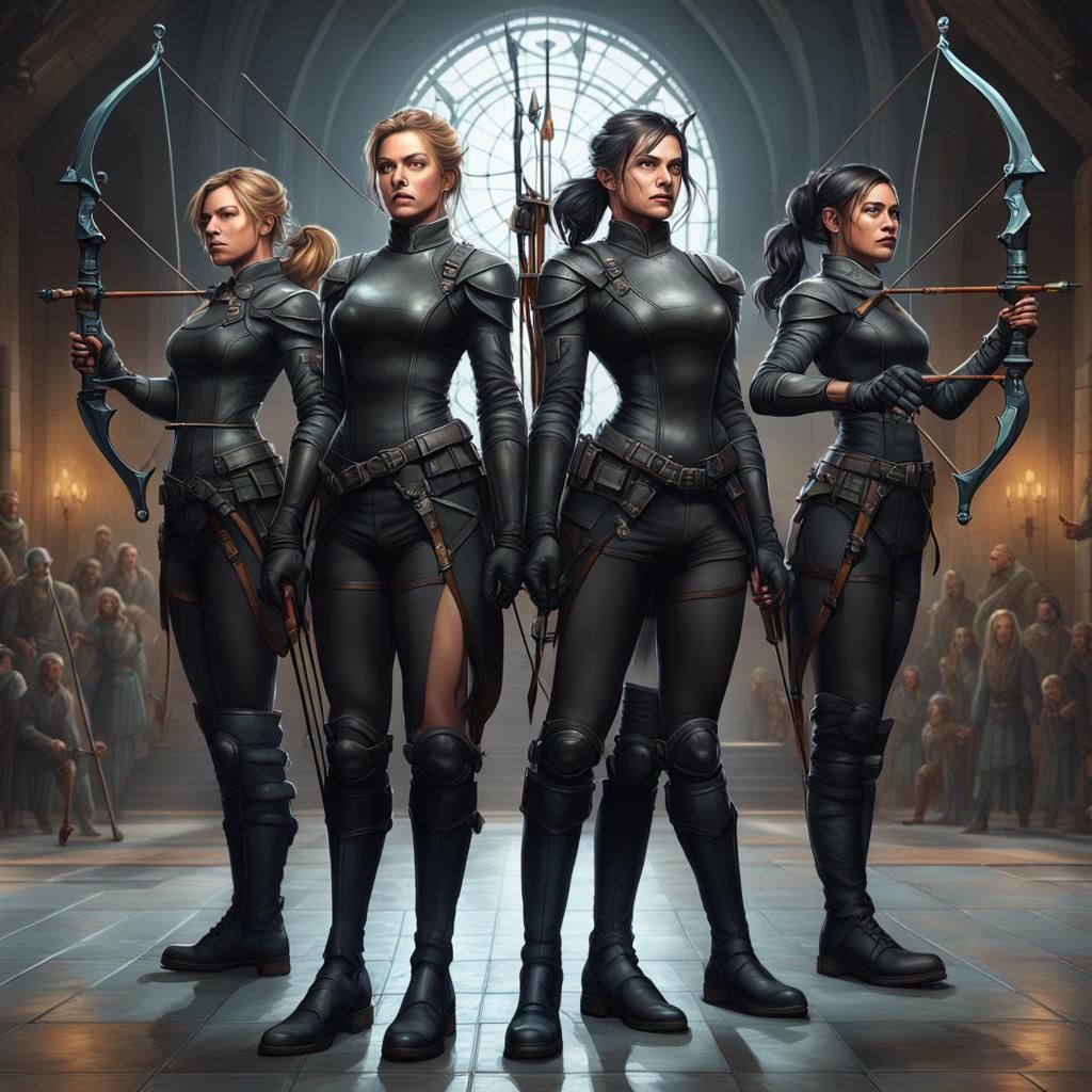 Leather-clad Giantesses Practice Archery: Detailed Concept A...