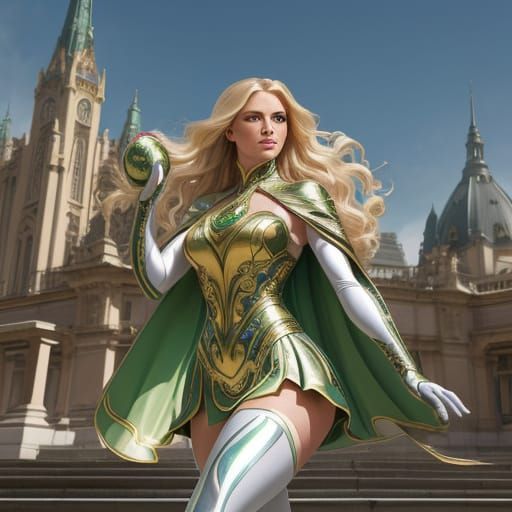 Futuristic Cheerleader in Rococo Metropolis