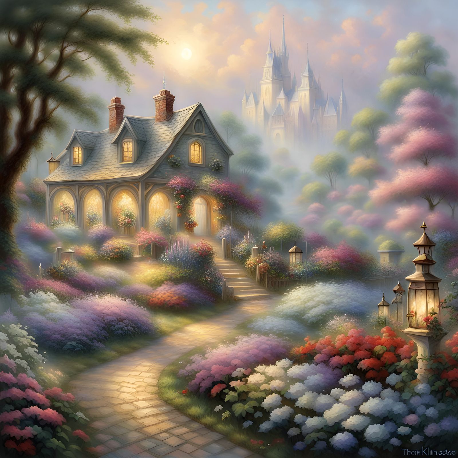 Magical Flower Garden in Ethereal Mist