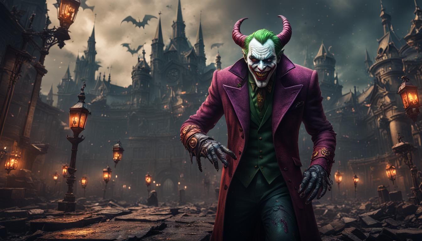 Demon Joker: Detailed Matte Painting in Deep Color