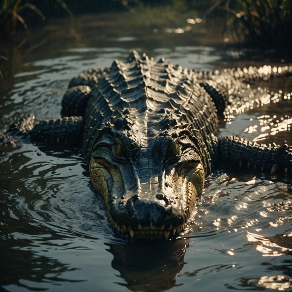 Cinematic Crocodile Swimming in Murky Water