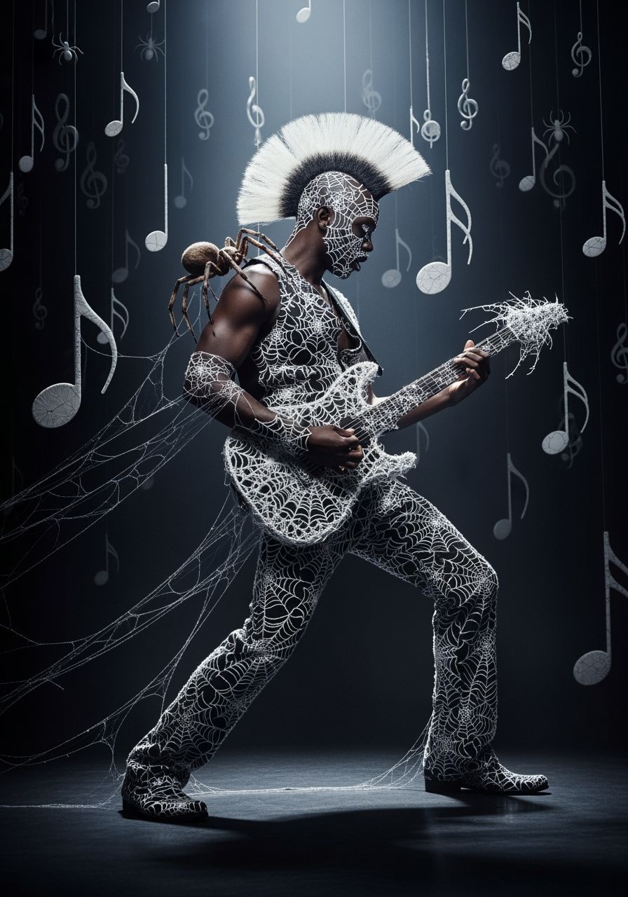 Punk Rock Musician with Spider Web Mohawk and Guitar