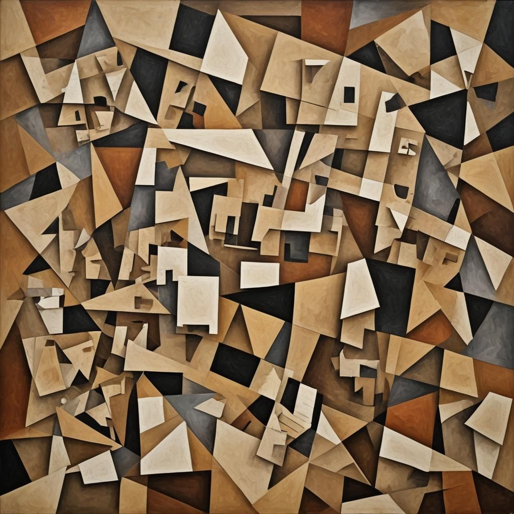 Abstract Cubism Geometric Landscape in Earthy Tones