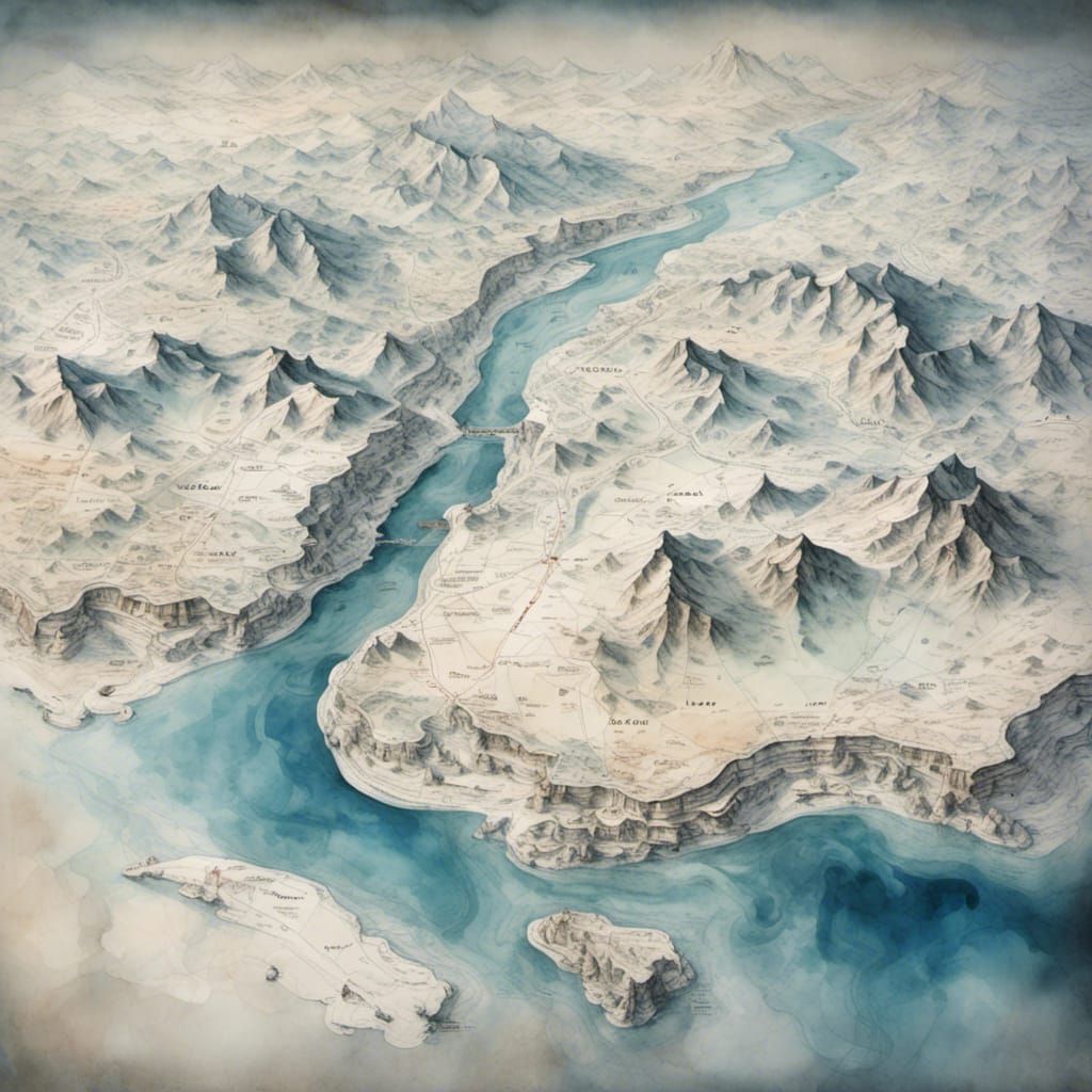 Cross-Sectional Map of Ice Fields in Ukiyo-e Style