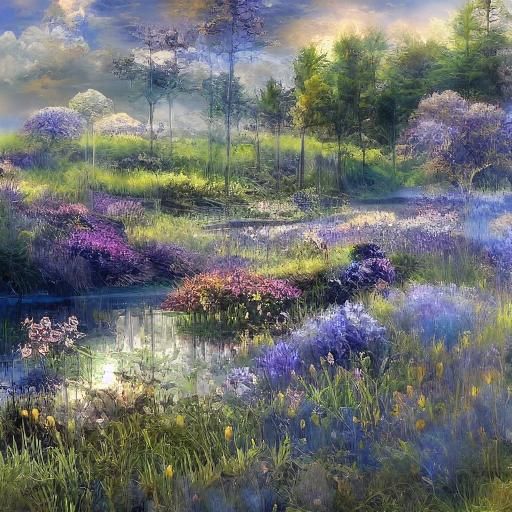 Moonlit White Cat in Fantasy Landscape