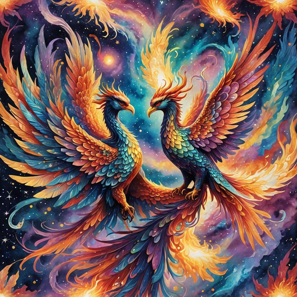 Celestial Phoenix and Dragon in Astral Flight
