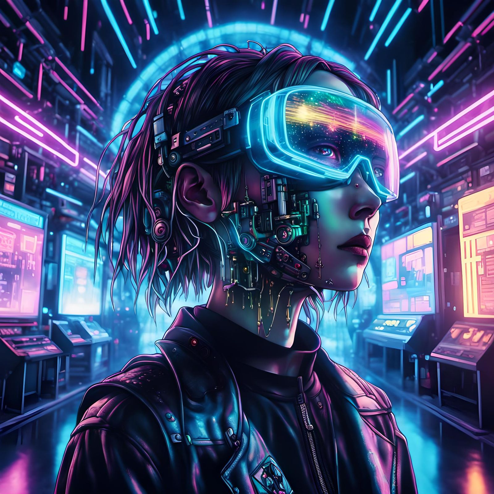 Ethereal Gothic Scene with Neon Lights