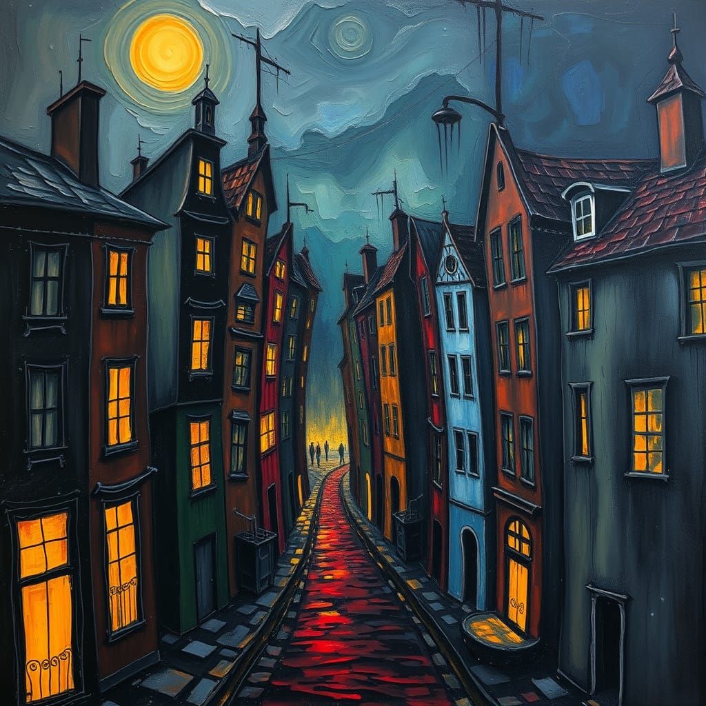 Ethereal Neo-Impressionist Cityscape in Dark, Distorted Styl...