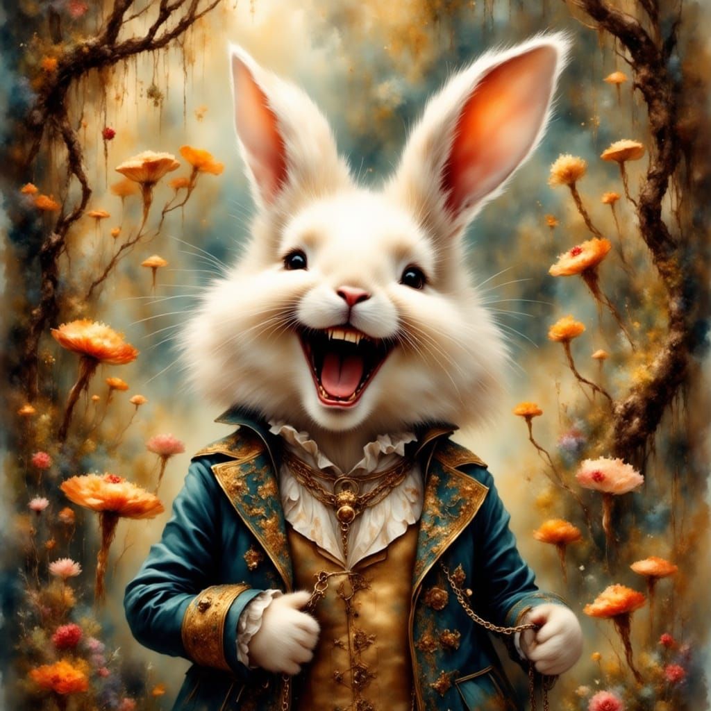 White Rabbit Laughing in Wonderland, Digital Painting
