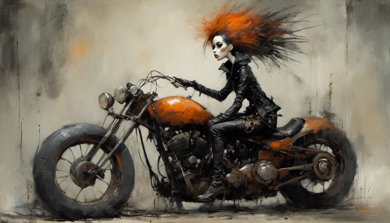 Gothic Punk Biker Chick with Orange Streaks