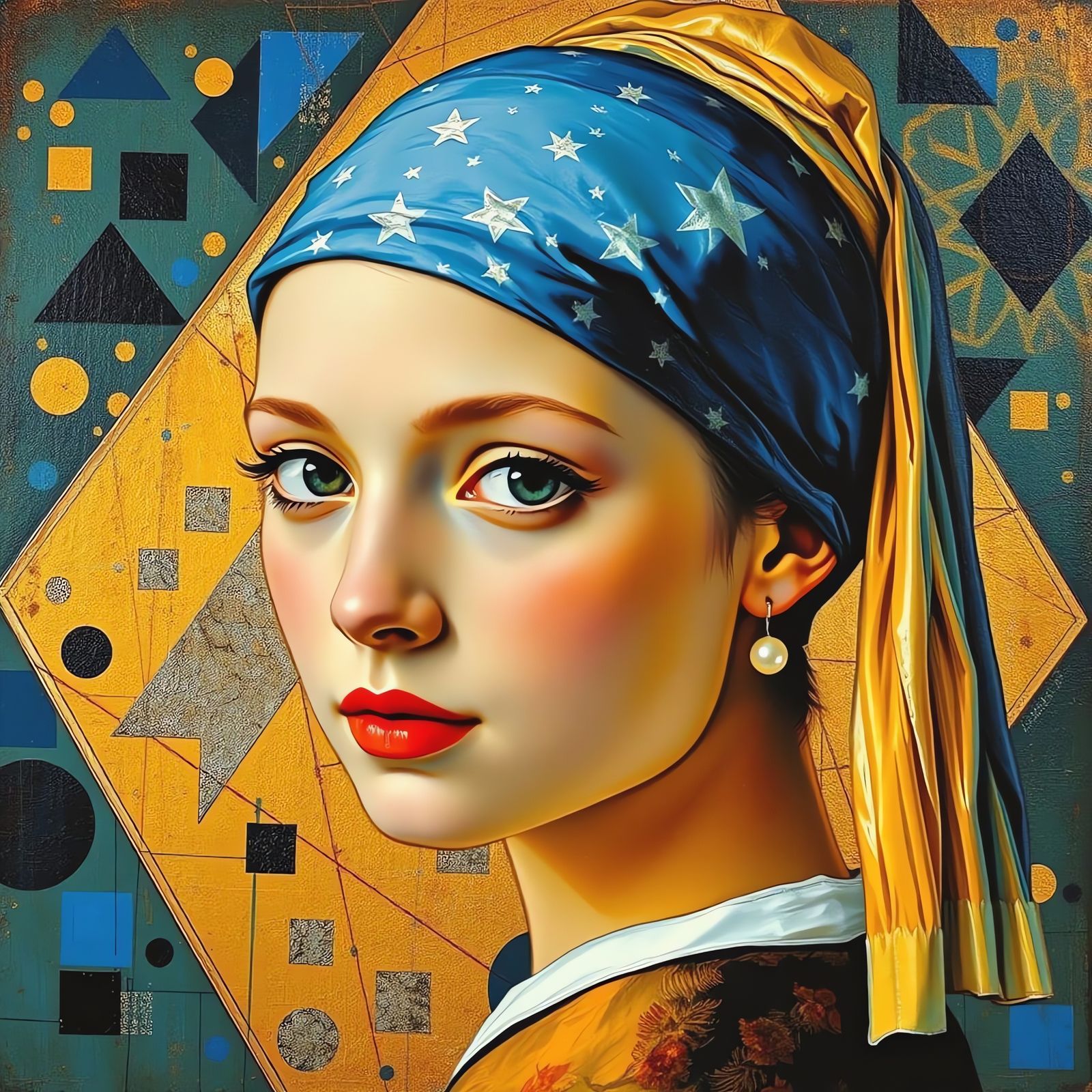 Girl with Pearl Earring: Klimt-Inspired Expressionist Painti...