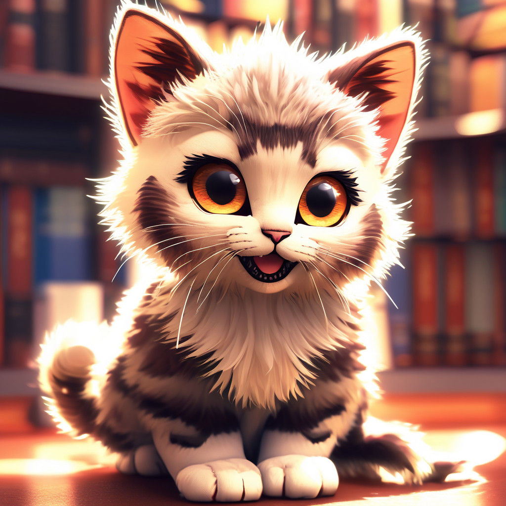 Hyper-Realistic Borde Cat in an Elegant Library