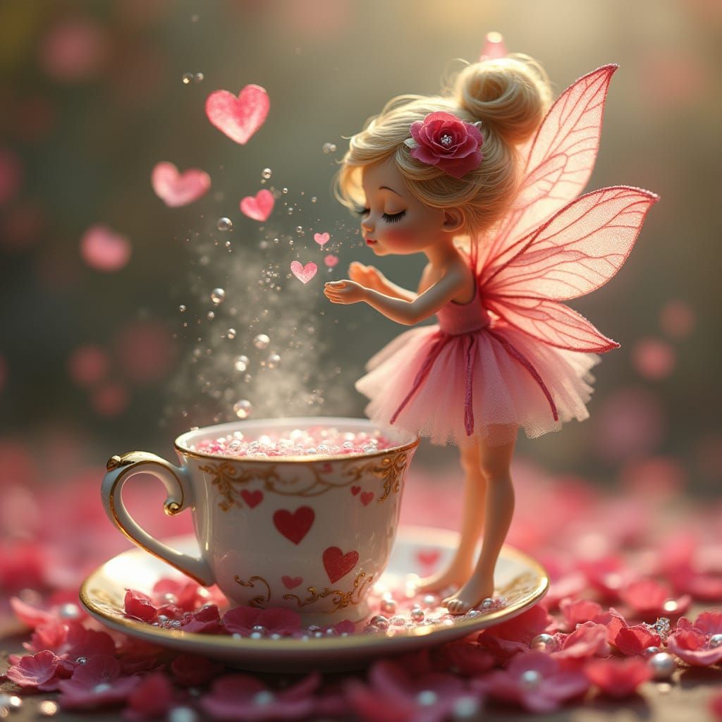 Enchanted Valentine Fairy in Whimsical Fantasy Scene