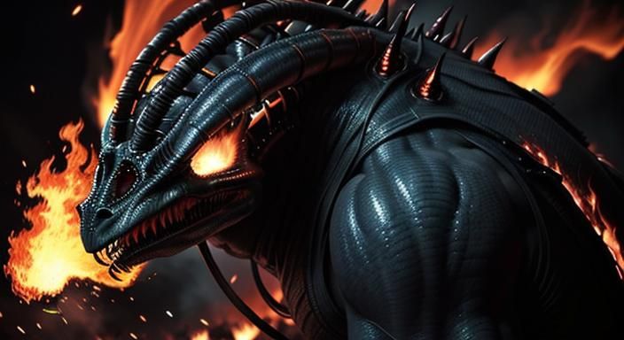 Fiery Confrontation: Man vs Alien in Cinematic Flames