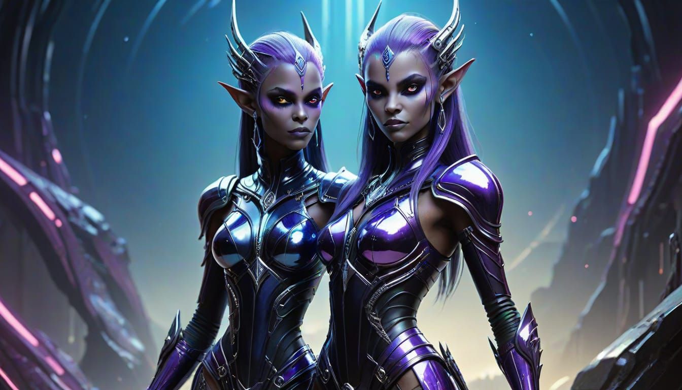 Dark Elf Goddess with Violet Skin and Iridescent Hair