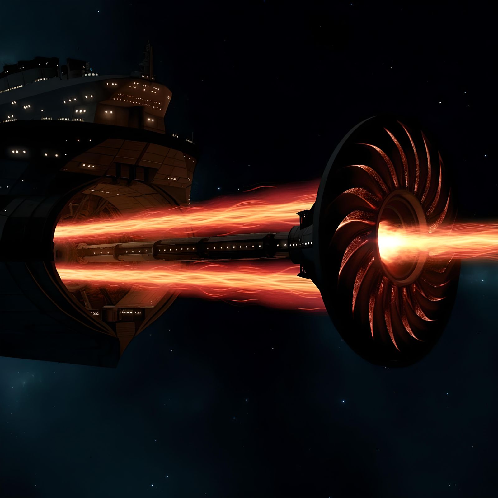 Ocean Ship Spaceship Navigating Deep Black Space