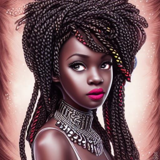 African Queen with Braided Hair and Gemstones