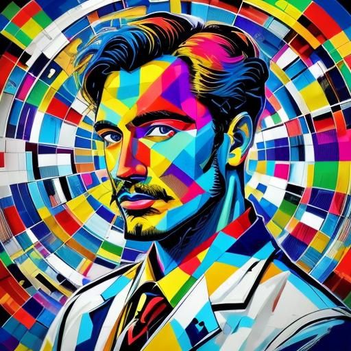 Joyful Young Man in Pop Art Style