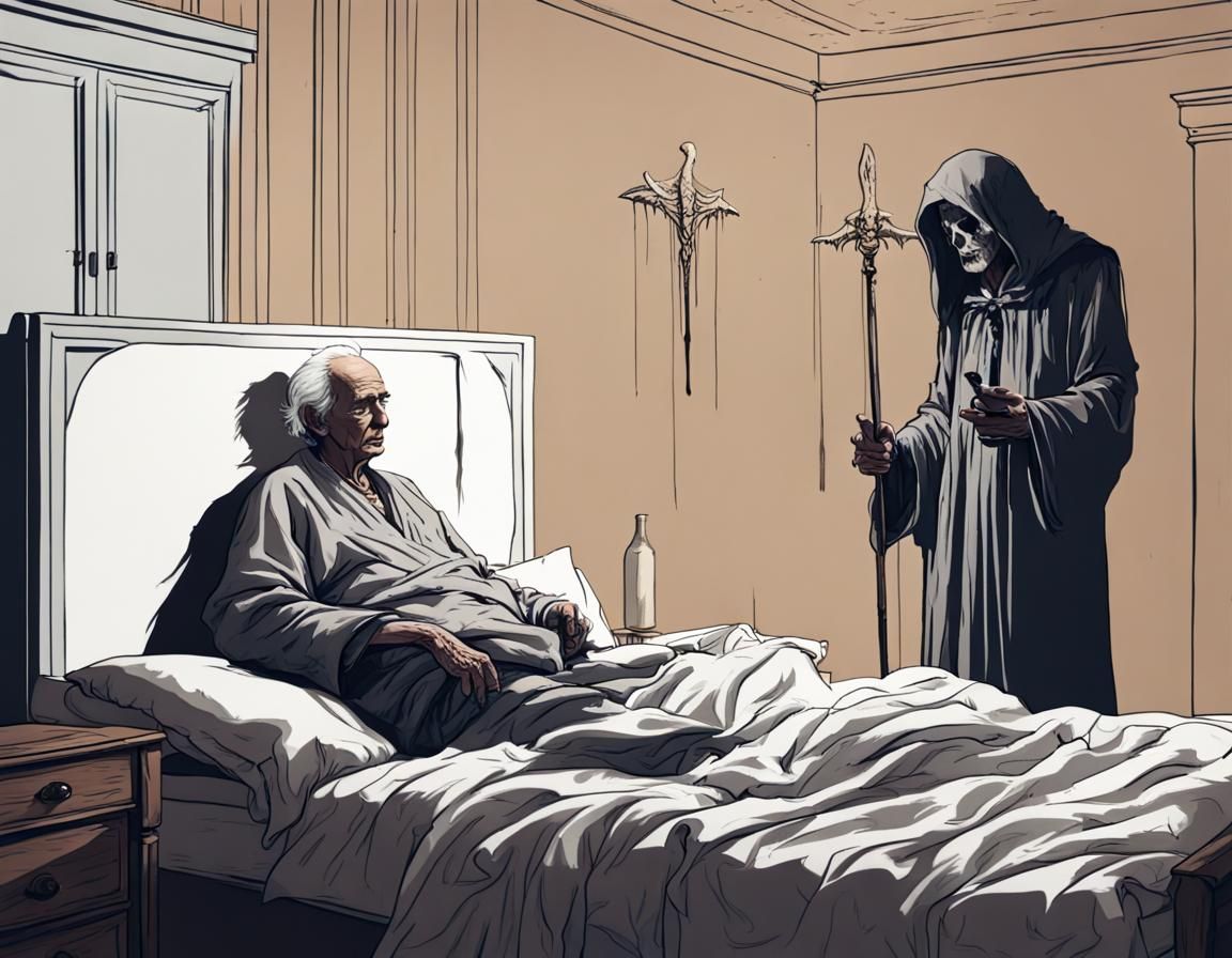 Angel of Death Visits Old Man: Horror Scene
