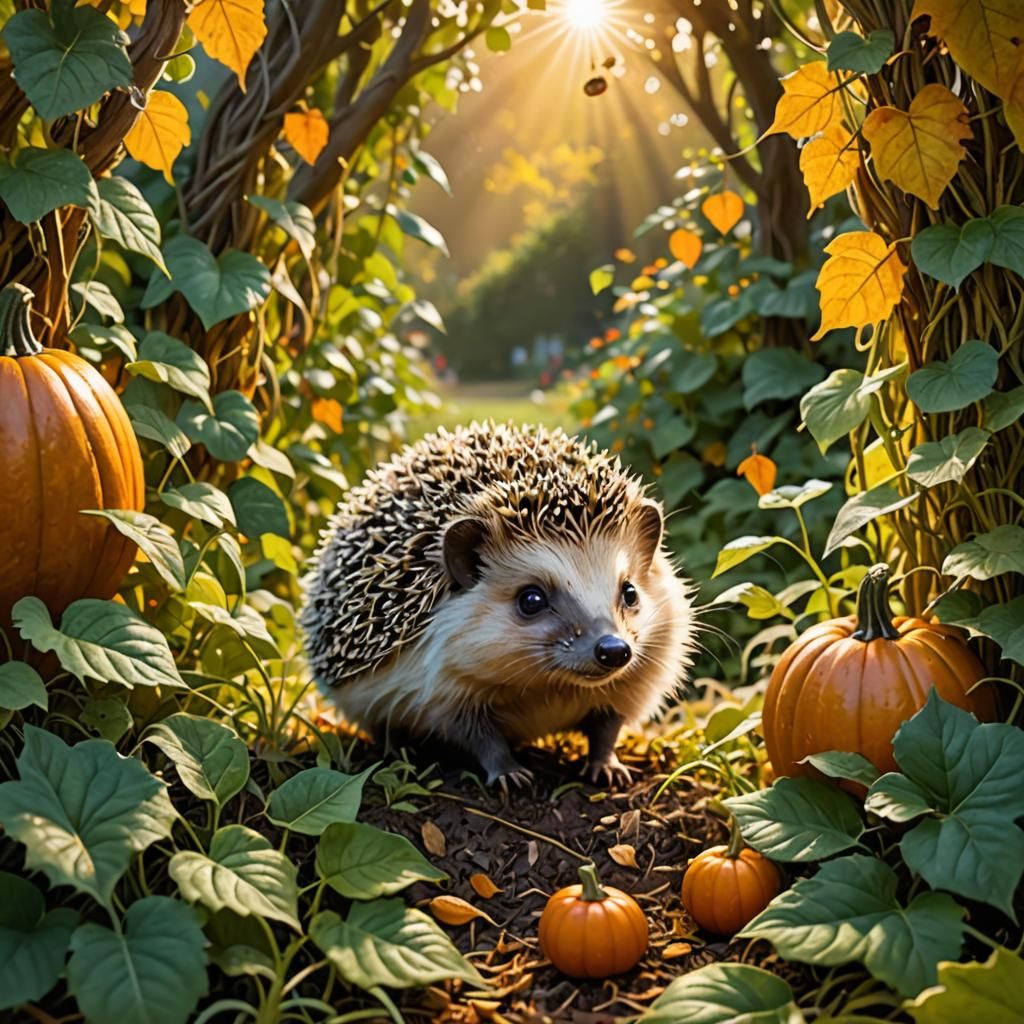 Cute Hedgehog Adventures Through a Pumpkin Garden