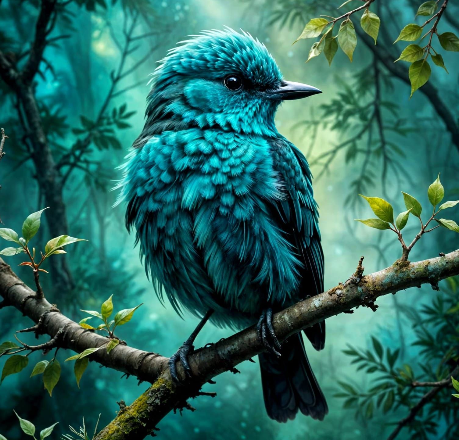 Fluffy Turquoise Bird