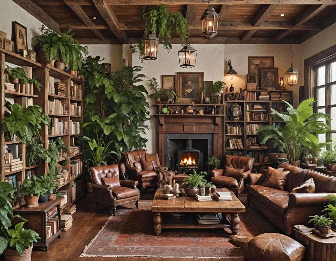 Rustic Living Room with Cozy Wood and Leather Decor