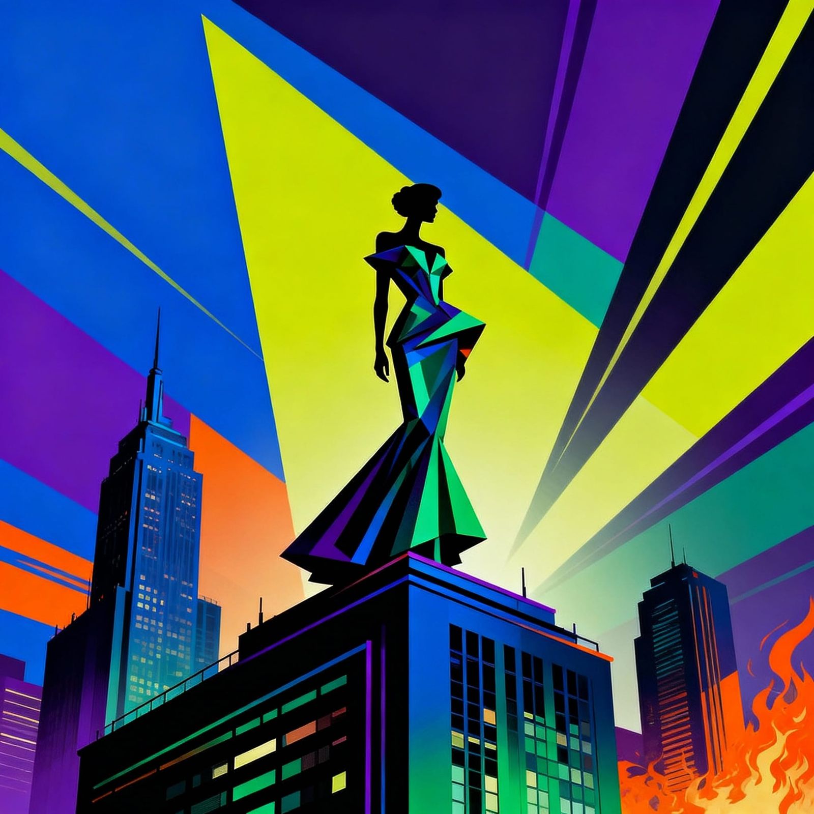 Avant-Garde Fashion Model on Skyscraper Rooftop