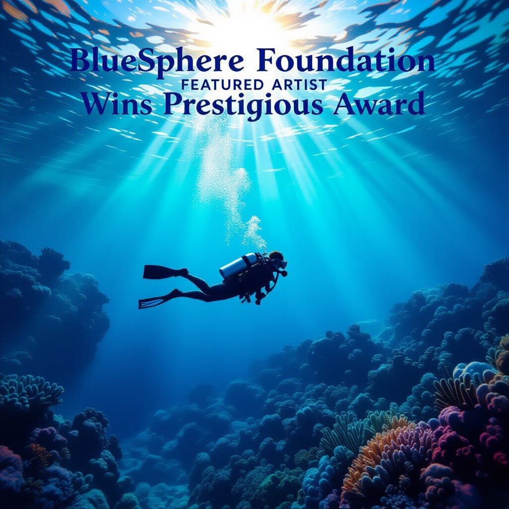 Scuba Diver in Bioluminescent Coral Reef, Cinematic Digital ...