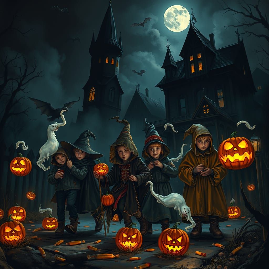 Eerie Halloween Night with Costumed Children