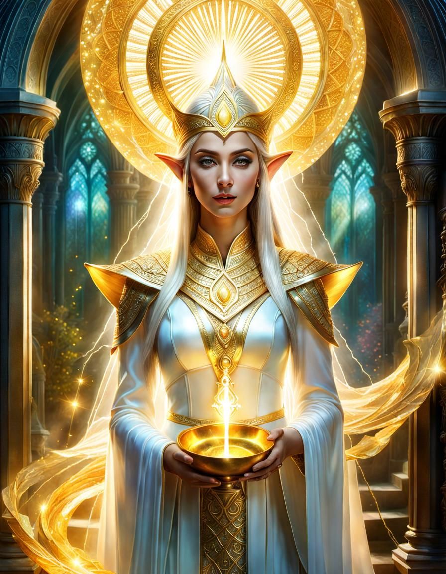 Elven Priestess with Holy Fountain Double Exposure