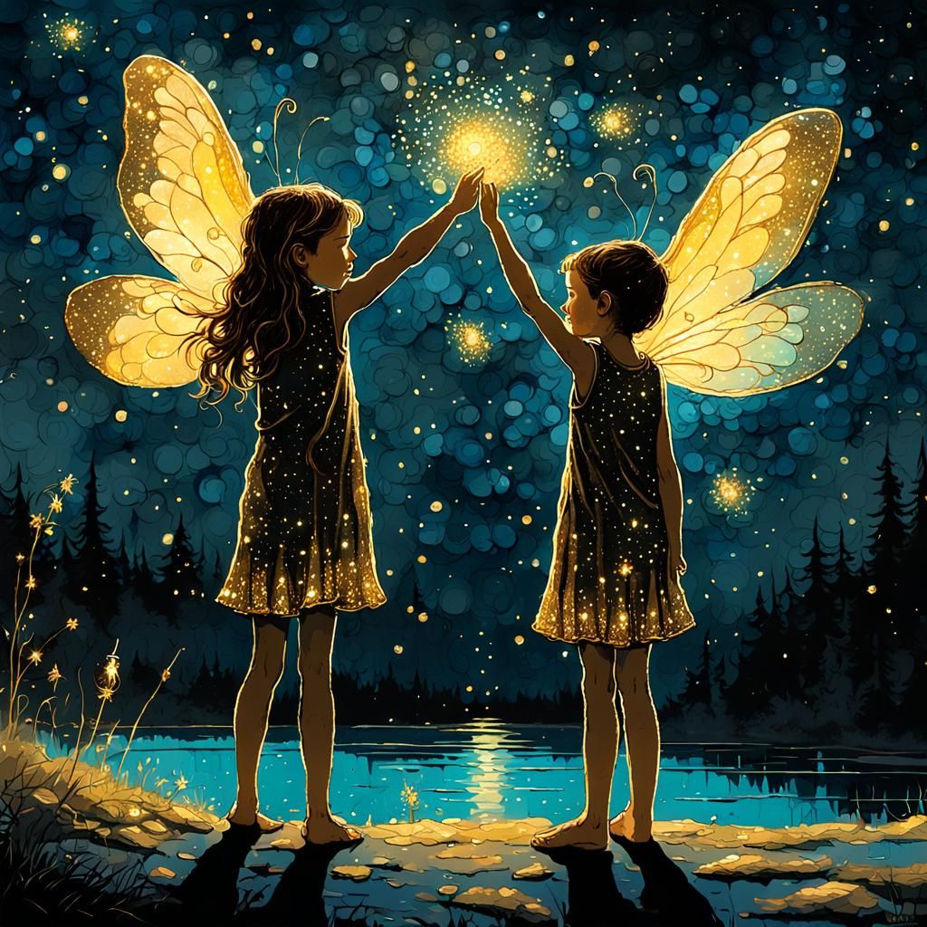 Twins Celebrate with Golden Sparkles at Night