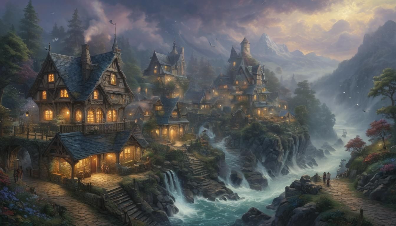 Ethereal Fantasy Scene in Kinkade Style