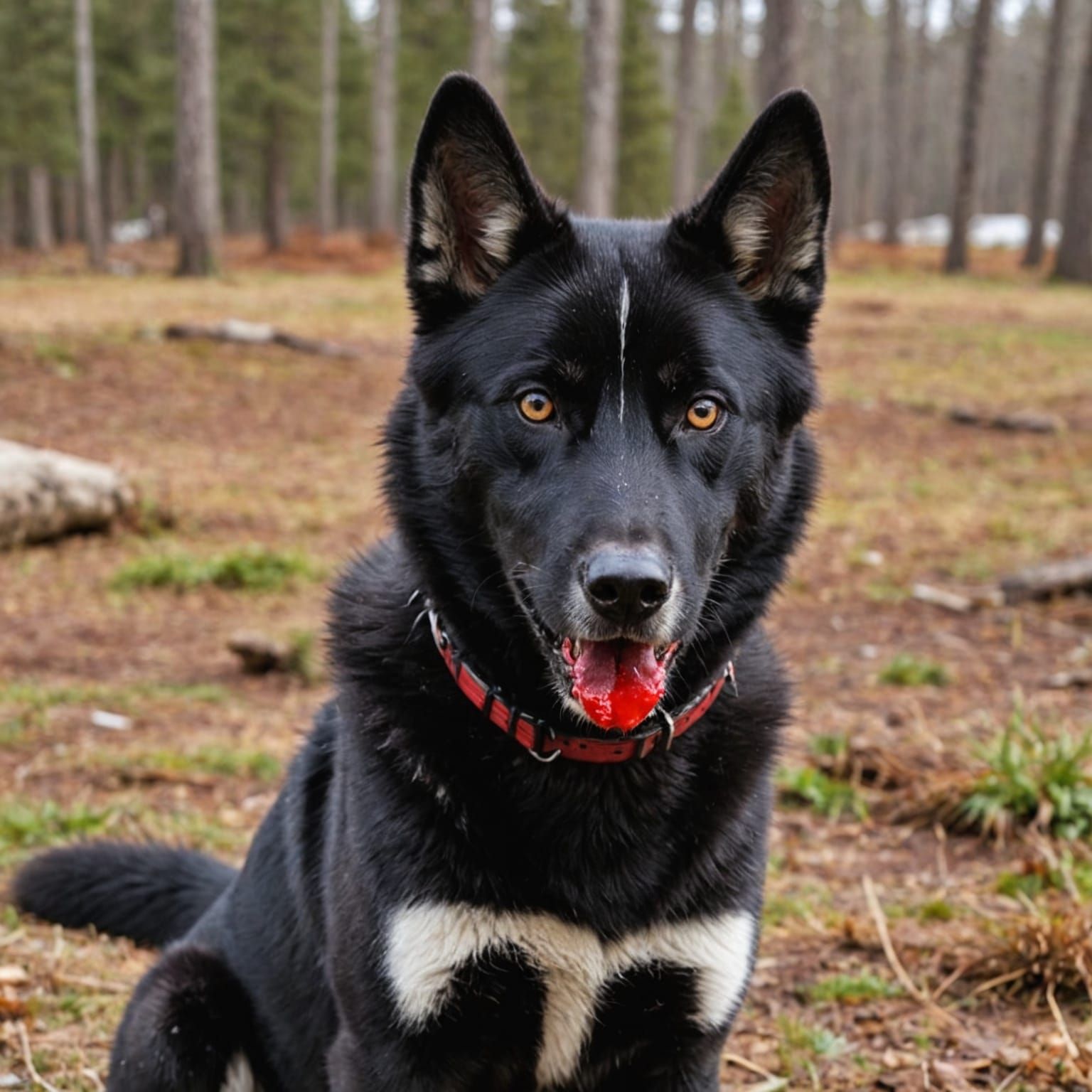 Scarred Black Husky with Bloodied Mouth