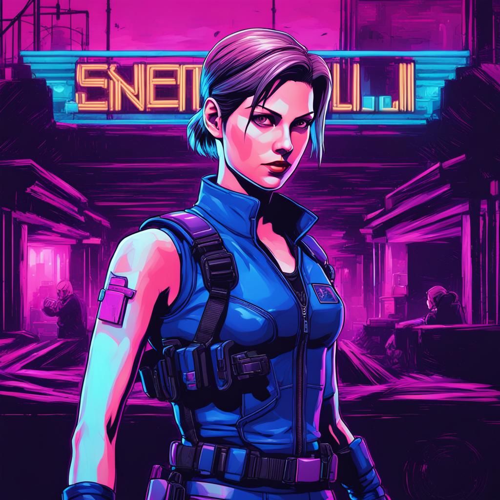 Jill Valentine: Neon Synthwave Resident Evil Portrait