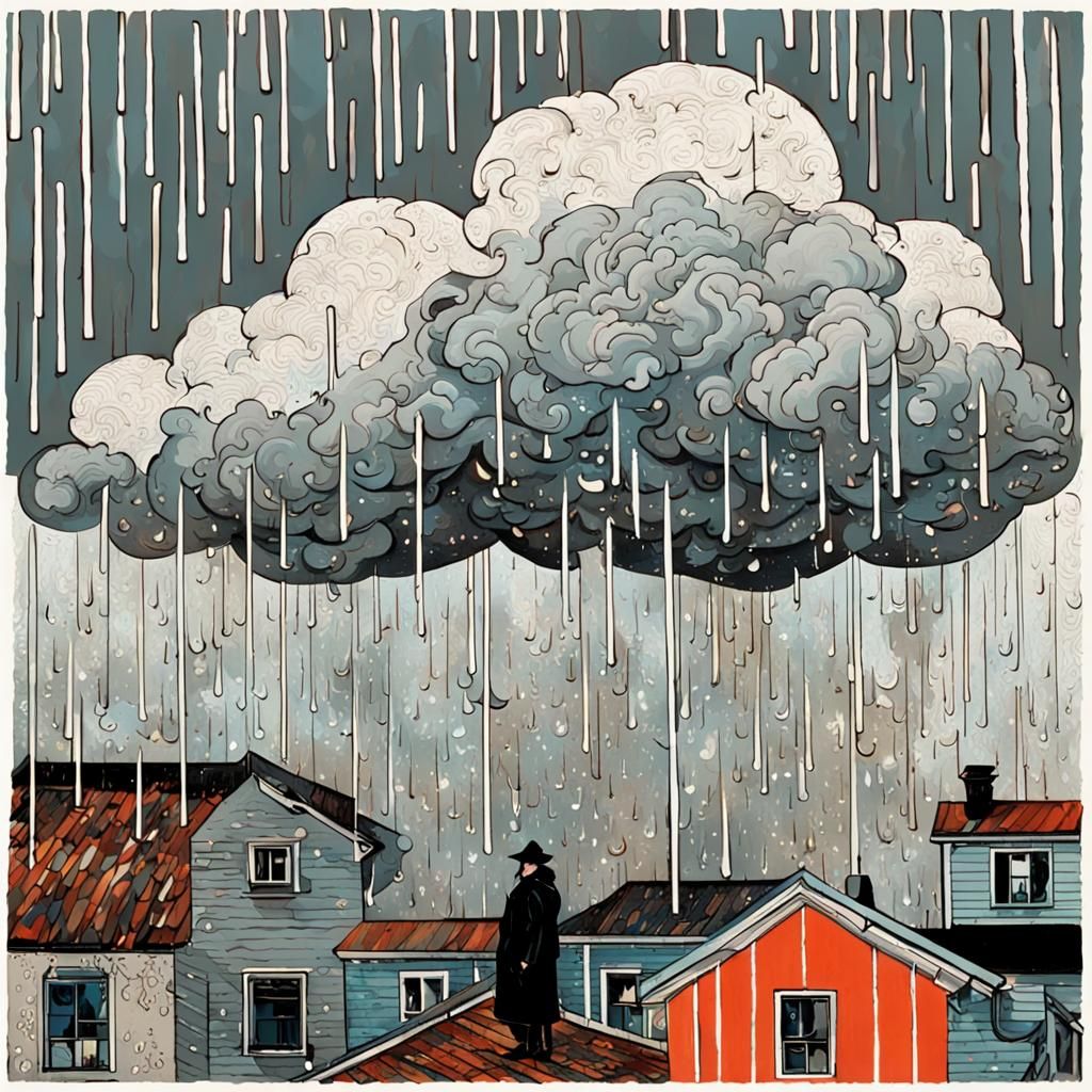 Moody Storm Clouds in Folk Art Style