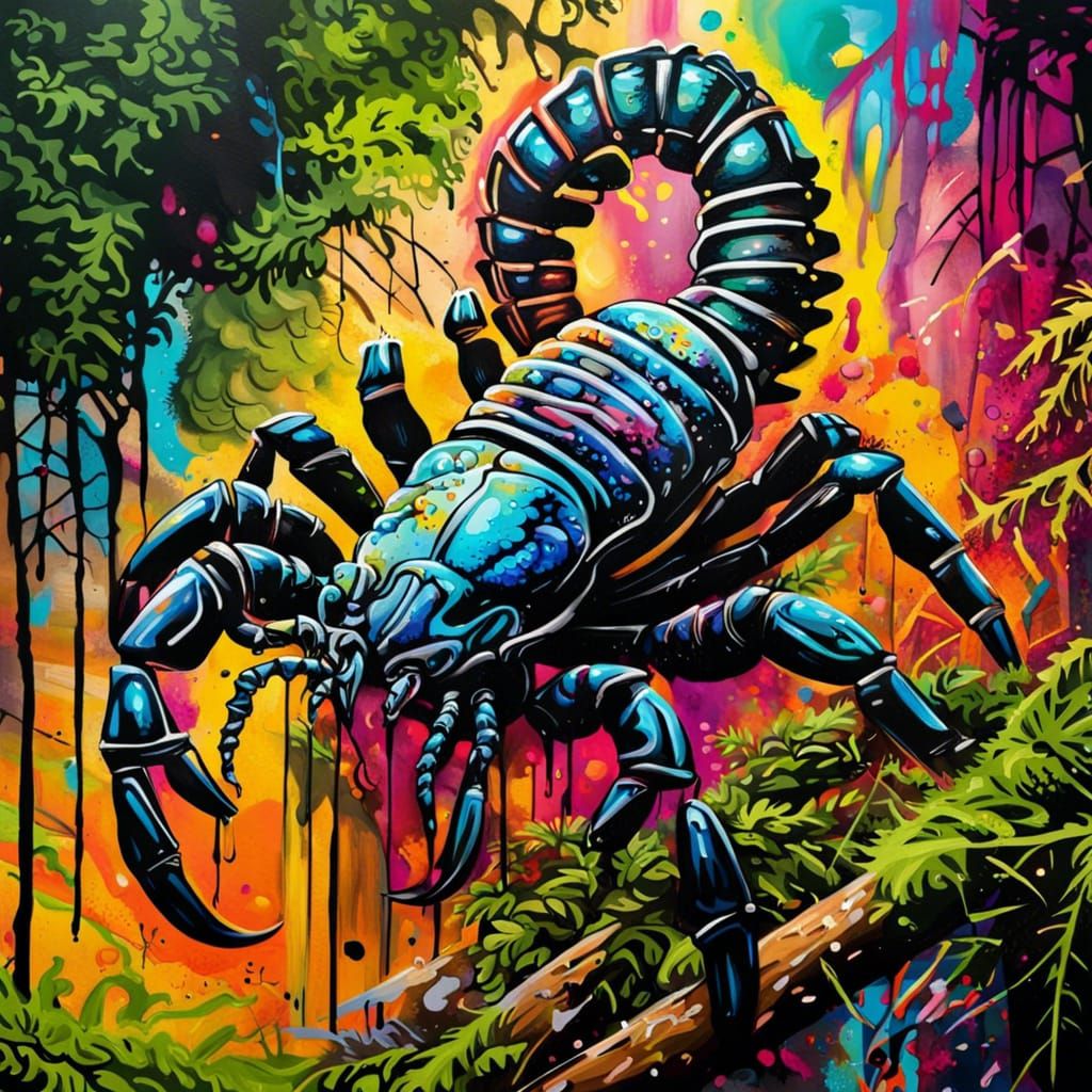 Fierce Scorpion in Forest, Graffiti Art Style